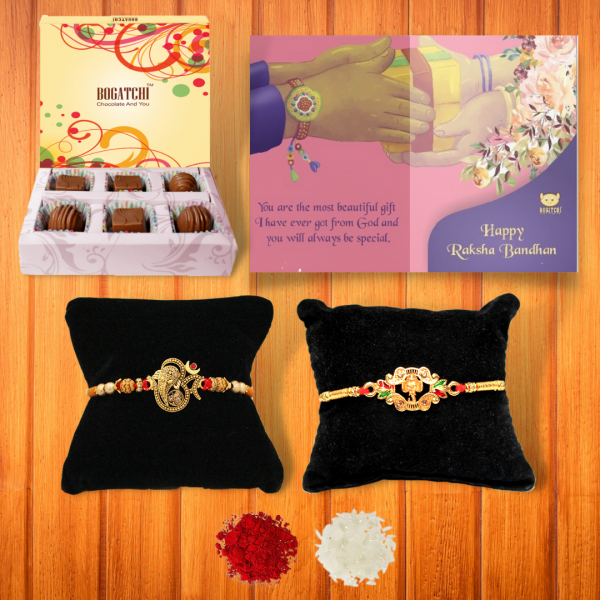 BOGATCHI 6 Chocolate Box 2 Rakhi Roli Chawal and Greeting Card B | Unique Rakhi Gifts for Sister | Rakhi with Chocolate Online 